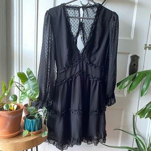Black ruffle open back dress LBD